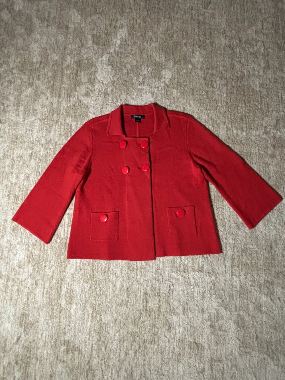 Style & Co Petite Women's Red Wool Blend Peacoat Jacket - Size Large